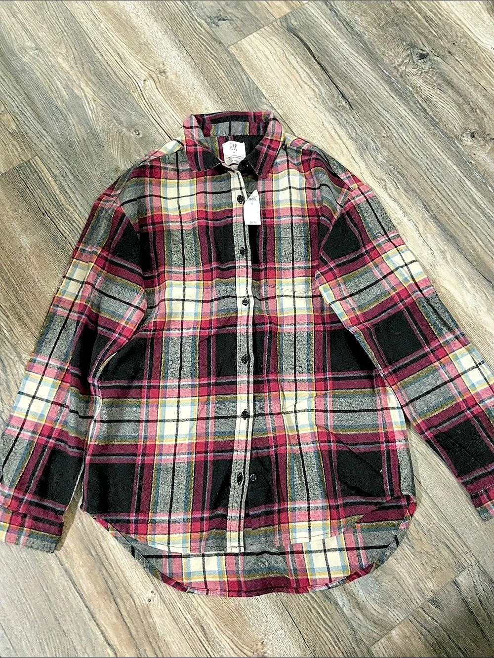 Gap Plaid Button Down Shirt Black & Pink Boys 12